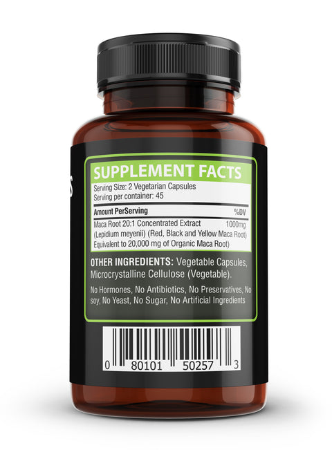 Maca Root 1000mg 20:1 Extract Ratio (90 capsules)